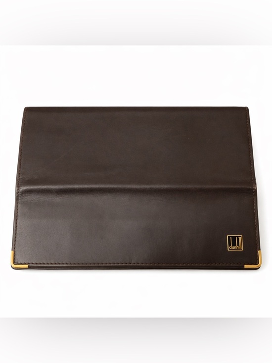 Dunhill Brown Leather Vertical Bifold Wallet Gold Corner Accents - Picture 4 of 4